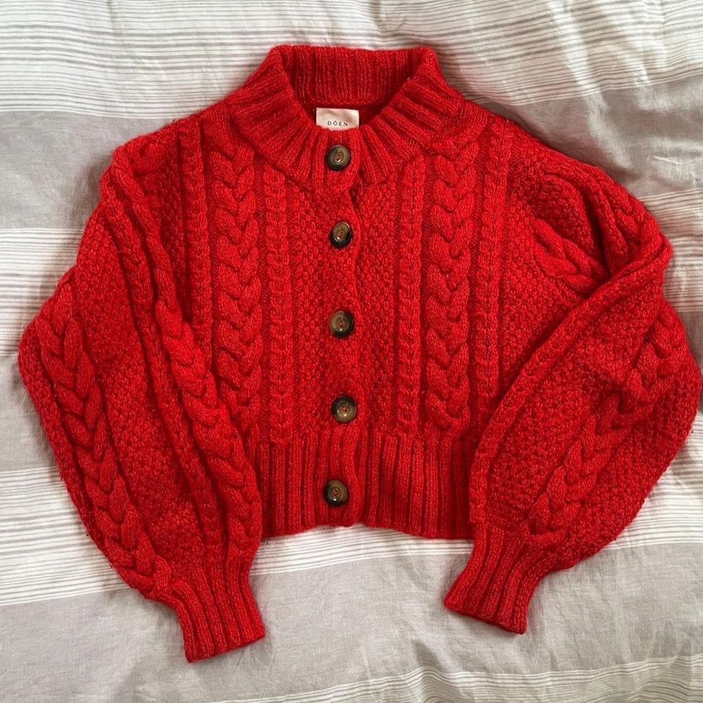 Doen Hermione Red Baby Alpaca Cardigan Sweater sz S